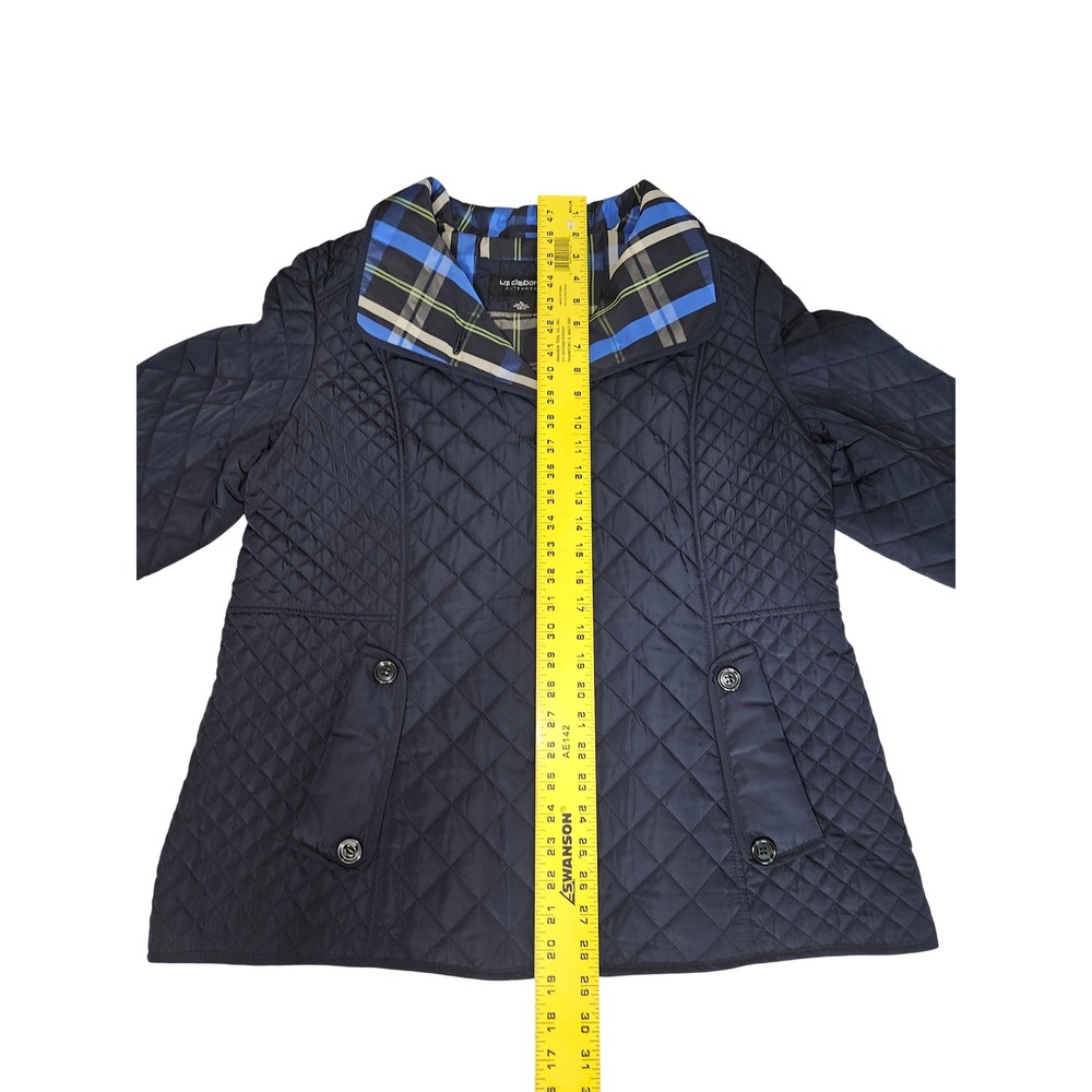 Liz Claiborne Women's Navy Blue Quilted Jacket Plaid Trim Button Front Coat XL - Picture 12 of 13